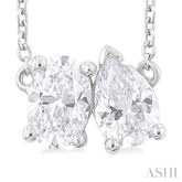 1 ctw Toi Et Moi Oval and Pear Cut Diamond Necklace in 14K White Gold